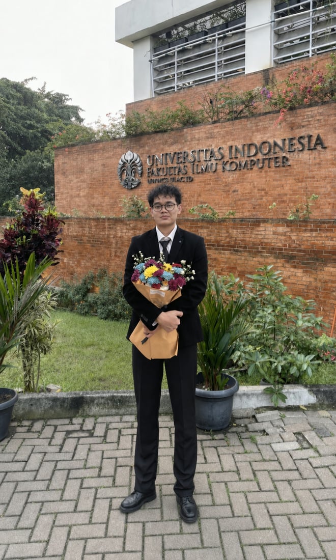 Wahyu at his thesis defense, Fakultas Ilmu Komputer UI